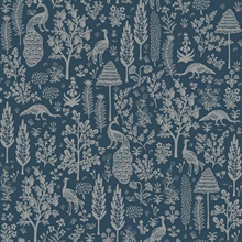 Dark Blue Menagerie Toile Wallpaper