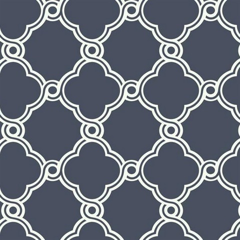 Dark Blue Open Trellis Prepasted Wallpaper