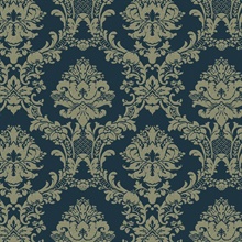 Dark Blue Ornate Classic Damask Wallpaper