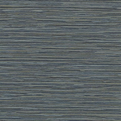 Dark Blue Ramie Faux Weave Horizontal Textured Wallpaper