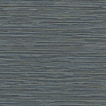 Dark Blue Ramie Faux Weave Horizontal Textured Wallpaper