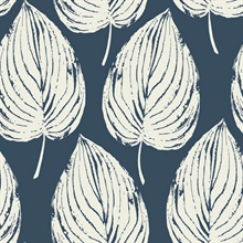 Dark Blue & White Commercial Large Leaf Wallpaper