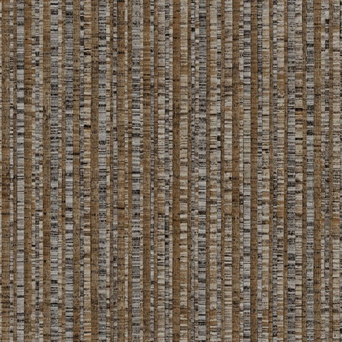 Dark Brown & Copper Linen Stripe Wallpaper
