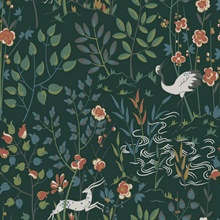 Dark Green Aspen Deer & Botanical Scandinavian Wallpaper