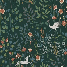 Dark Green Aspen Deer &amp; Botanical Scandinavian Wallpaper