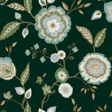 Dark Green Dahlia Blooms Paisley Wallpaper