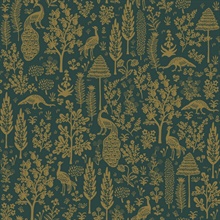 Dark Green &amp; Gold Menagerie Toile Wallpaper