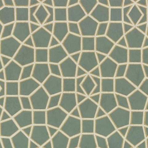 Dark Green & Gold Sculptural Web Trellis Wallpaper