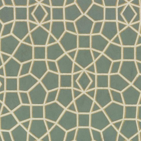 Dark Green & Gold Sculptural Web Trellis Wallpaper