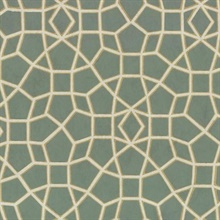 Dark Green &amp; Gold Sculptural Web Trellis Wallpaper