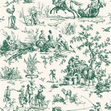 Dark Green Seasons French Country Toile Wallpaper