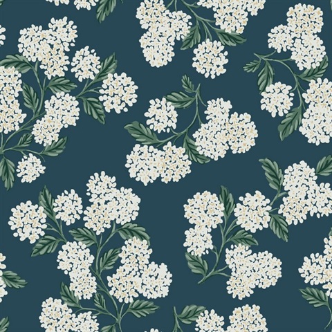 Dark Green & White Hydrangea Classic Flowers Wallpaper