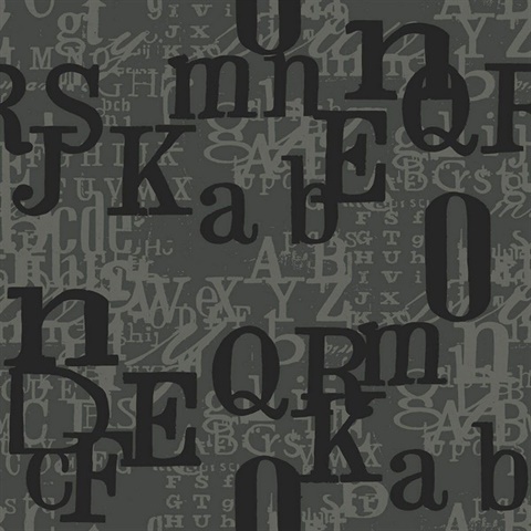 Dark Grey & Black Alphabet Letters Toile Wallpaper