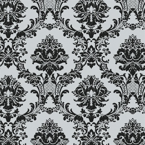 Dark Grey & Black Ornate Classic Damask Wallpaper
