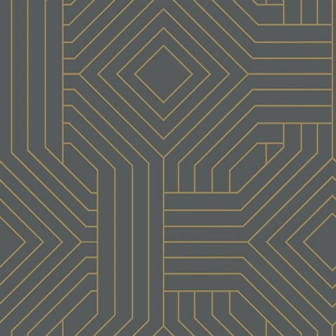 Dark Grey Diverging Diamonds Geometric Metallic Wallpaper