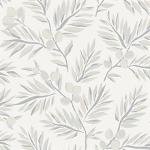 Dark Grey, Grey & White Plums and Leaves Wallpaper