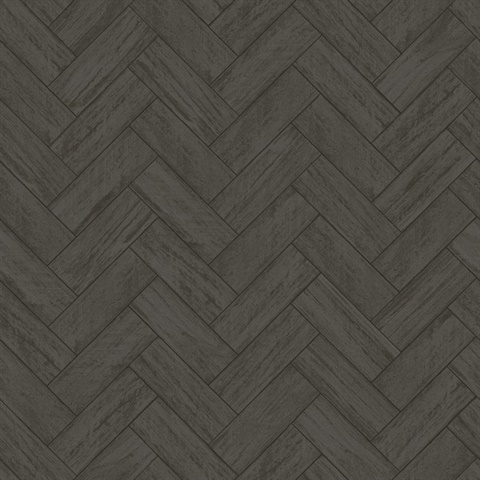 Dark Grey Kaliko Dark Grey Wood Herringbone Wallpaper