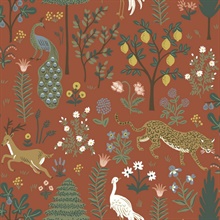 Dark Orange Menagerie Animal Forest Themed Wallpaper