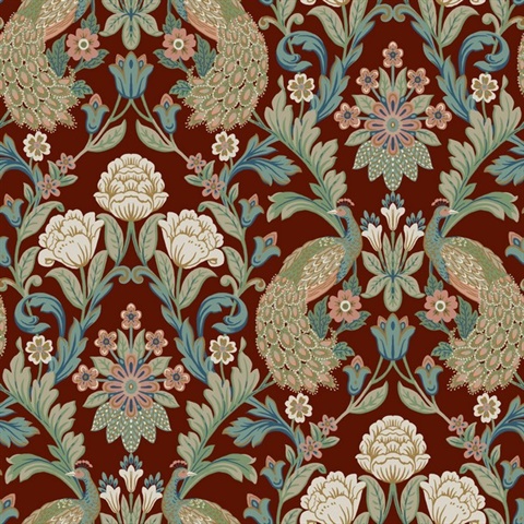 Dark Red Plume Dynasty Peacock Wallpaper