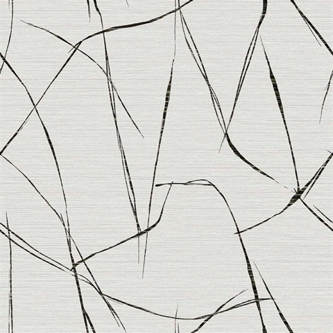Davenport Sketch Reeds Black & Light Beige Wallpaper