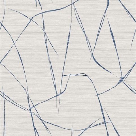 Davenport Sketch Reeds Blue & Light Beige Wallpaper