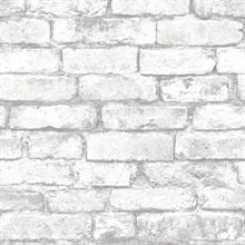 Davis White Smooth Faux Weathered Brick Wallpaper