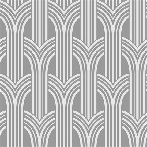 Deco Arches Metallic Silver 1920s Art Deco Wallpaper
