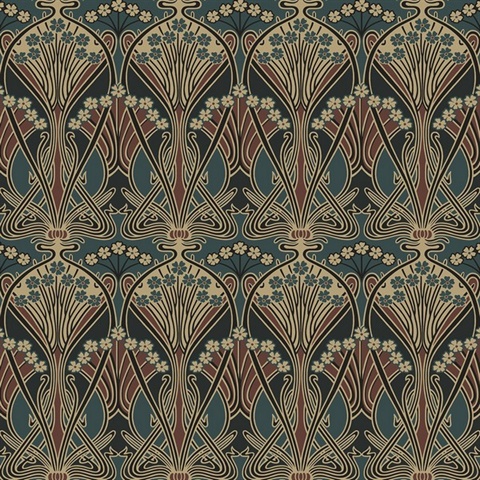 Deco Dragonfly Botanical Aegean Blue & Clay Peel and Stick Wallpaper