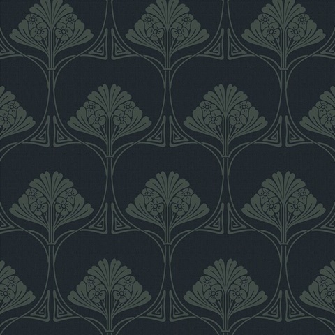 Deco Floral Midnight Blue & Juniper Peel and Stick Wallpaper