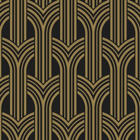 Deco Geometric Arches Geometric Ebony & Metallic Gold Peel and Stick W