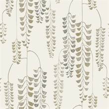 Gold & Grey Deco Wisteria Hanging Plants Wallpaper