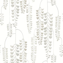 White & Greige Deco Wisteria Hanging Plants Wallpaper
