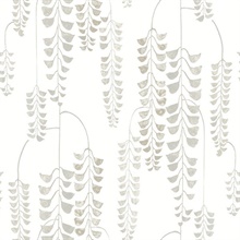 White & Greige Deco Wisteria Hanging Plants Wallpaper