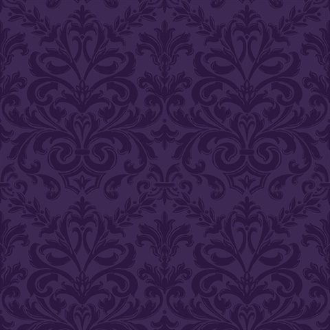 Deep Purple Feathered Damask Commercial Wallpaper