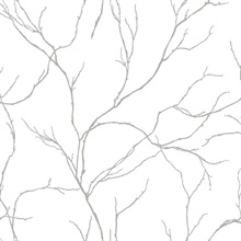 Delicate Branches Botanical Metallic Silver Peel and Stick Wallpaper