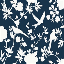 Denim Blue Kauai Bird Toile Wallpaper