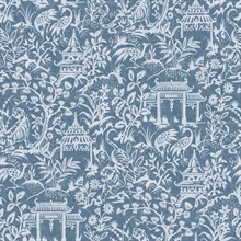 Denim Blue Weathered Garden Tiger & Crane Toile Wallpaper