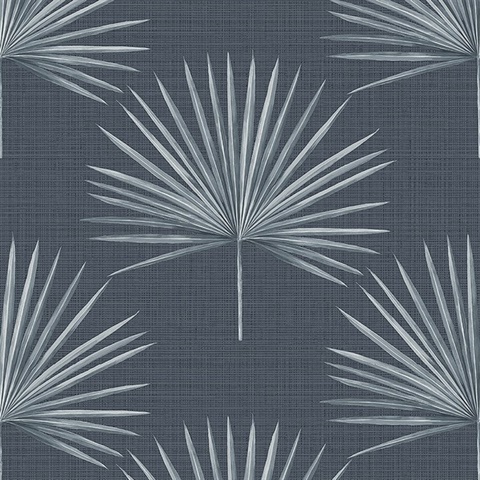 Denim Richmond Palm Faux Grasscloth Wallpaper