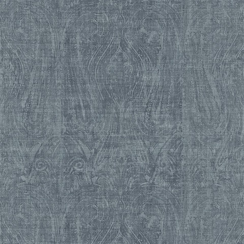 Denim Russel Distressed Damask Wallaper