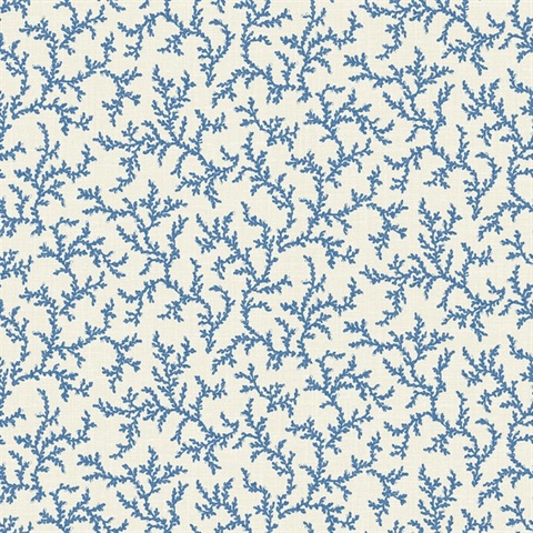 Denim Wash Leaf Coral Toile Corail Wallpaper