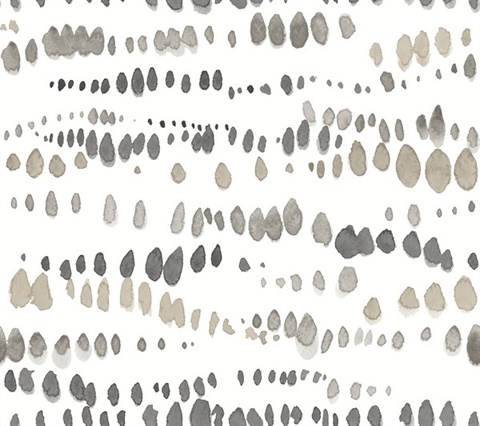 Dewdrops Black & Taupe Watercolor Horizontal Wallpaper