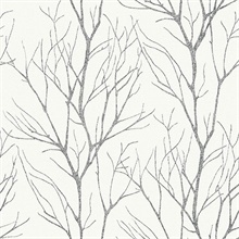 Diani Charcoal Metallic Textured Tree Branches Wallpaper