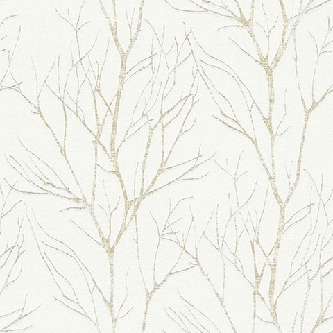 Diani Gold Metallic Textured Tree Branches Wallpaper