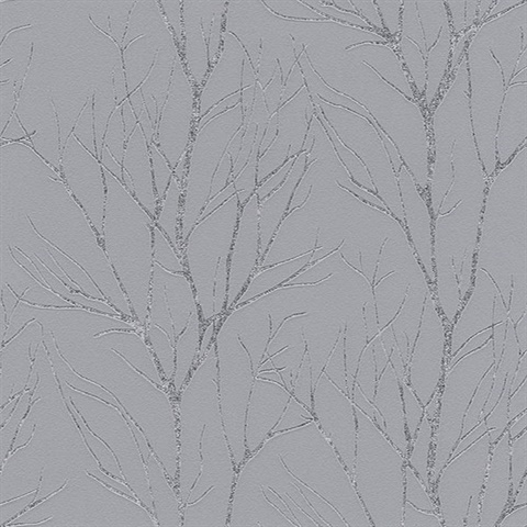 Diani Pewter Metallic Textured Tree Branches Wallpaper