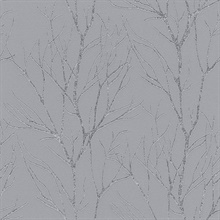 Diani Pewter Metallic Textured Tree Branches Wallpaper