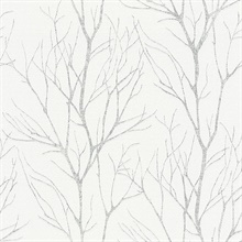 Diani White Metallic Textured Tree Branches Wallpaper