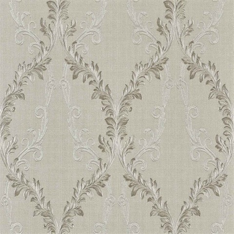 Dis Rumba Ivory Scroll Damask Wallpaper