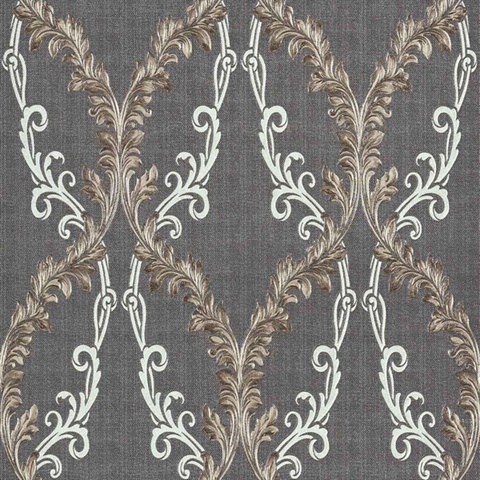 Dis Rumba Taupe Scroll Damask Wallpaper