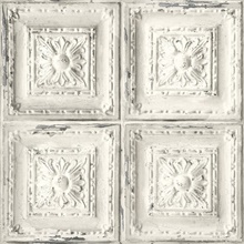 Tile Distressed Tin Tile Linen & Charcoal Peel and Stick Wallpaper