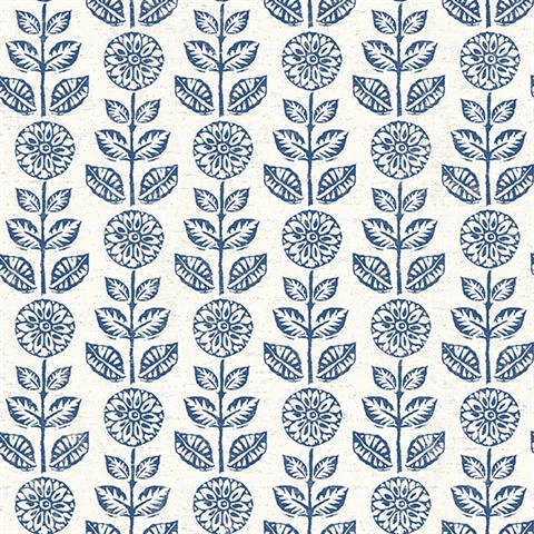 Dolly Navy Folk Floral Wallpaper